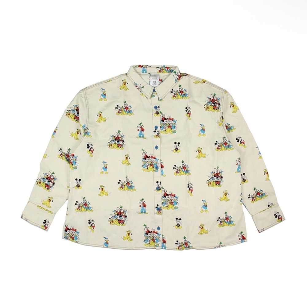 Disney Cream Casual Button Down Shirt with Character Print